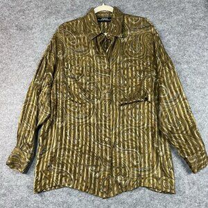 Linda Allard For Ellen‎ Tracy Sheer Silk Metallic Blouse 8 Paisley Button Down